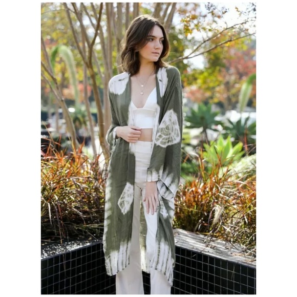 SOLD OUT Olive Tie Dye Kimono Duster Wrap Coverup - Picture 4 of 4